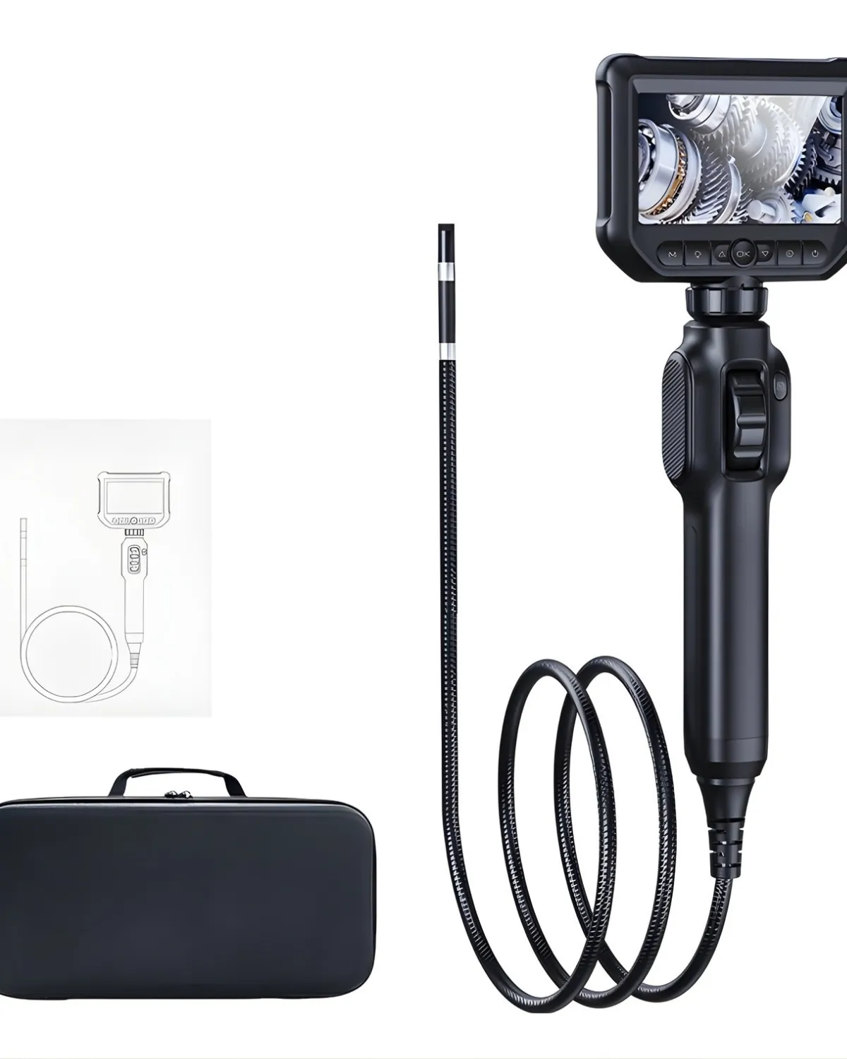 Endoscop industrial articulat S43 360° 3.9 mm 2MP 1 m, boroscop cu ecran IPS 4,3" Full HD pentru inspecții tehnice