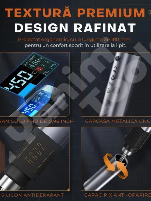 Stație de lipit FNIRSI HS-02B Max, 100W, USB-C, cu trusă și 3 vârfuri, încălzire rapidă